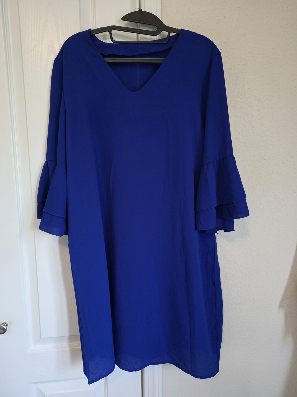 SHEIN Royal Blue V-Neck Ruffle Sleeve Midi Dress